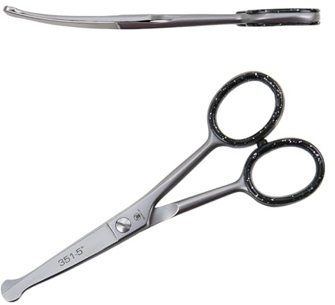 WELTMEISTER SOLINGEN scharfe, gebogene PROFI Pfotenschere Hundeschere Gesichtsschere mit abgerundeten Spitzen und einseitiger Mikroverzahnung, 5 Zoll (11,8cm) PREMIUM-QUALITÄT Made in Germany