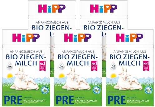 HiPP PRE Anfangsmilch aus Bio Ziegenmilch (5 x 400g), von Geburt an, mit GOS, nur Lactose, A2-beta-Casein, besonders leicht verdaulich