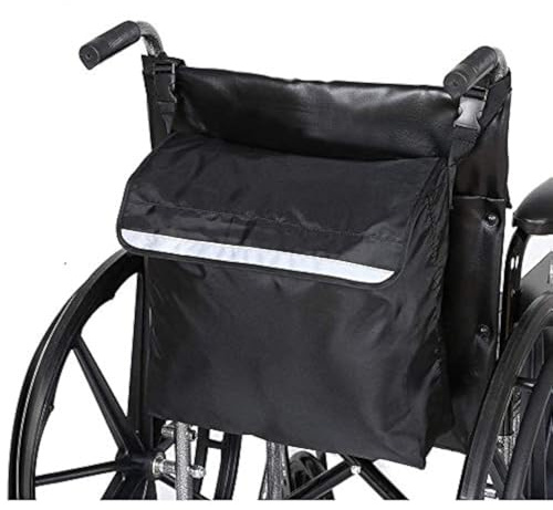 Rollstuhltasche Hinten Wasserdicht Oxford Rollstuhl Tasche Groß Schwarz | Rollstuhl Rucksack Aufbewahrungstasche mit reflektierenden Streifen