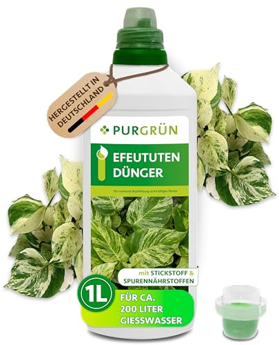 Purgrün® Efeututen-Dünger 1 Liter – Intensive Blattfärbung dank Spurennährstoffe – Stärkt die Widerstandskraft – Schneller Wirkungseintritt – Ergiebiges Konzentrat für ca. 200 Liter Gießwasser