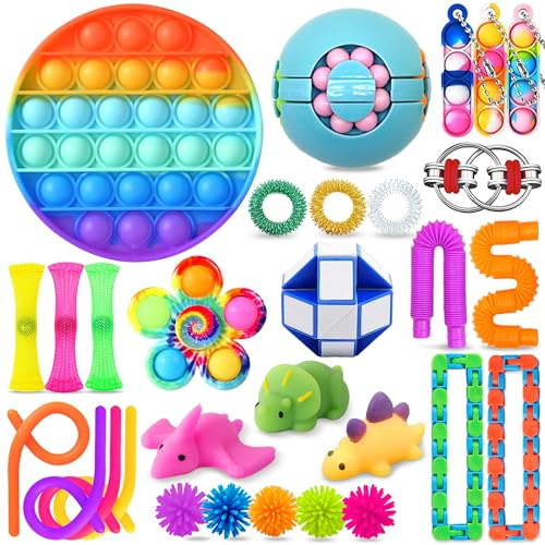 Chennyfun Stressabbau-Set, 30 Stück Sensory Zappeln Anti-Stress Spielzeug | Magic Cube Sensorisches Set, Fidget Toys Für Kinder Mit Angstlust, Autismus Und ADHS