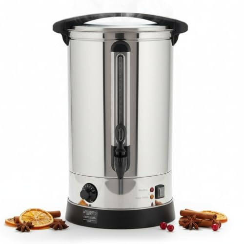 Mucola Glühweinkocher & Heißgetränkespender 22L aus Edelstahl mit Zapfhahn – Einkochautomat 2500W, Temperaturregler 30–110°C, Überhitzungsschutz, Warmhaltefunktion – Ideal für Suppen