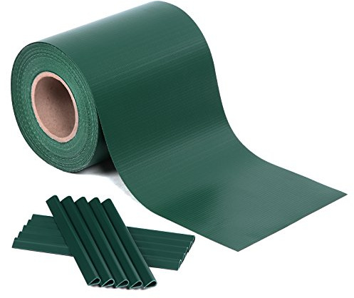 SONGMICS PVC Sichtschutzstreifen, Zaunfolie 40 m x 19 cm, extra dick und Blickdicht, mit 25 x Befestigungsclips, grün GPJ040L