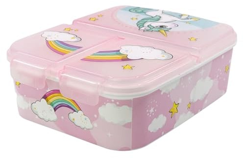 Stor Einhörner - Regenbogen | Sandwich-Box mit 3 Fächern für Kinder - Kinder-Lunch-Box - Snack-Halter - dekorierte Lunch-Box