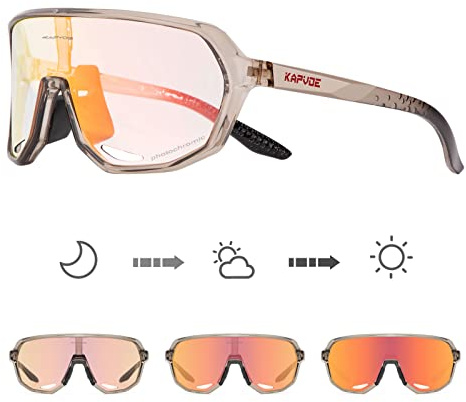KAPVOE Selbsttönende Fahrradbrille für Herren Damen, TR90 Sportsonnenbrille mit UV400 und rutschfestem Sitz für Rennrad, MTB, Gravel & Laufen, K63
