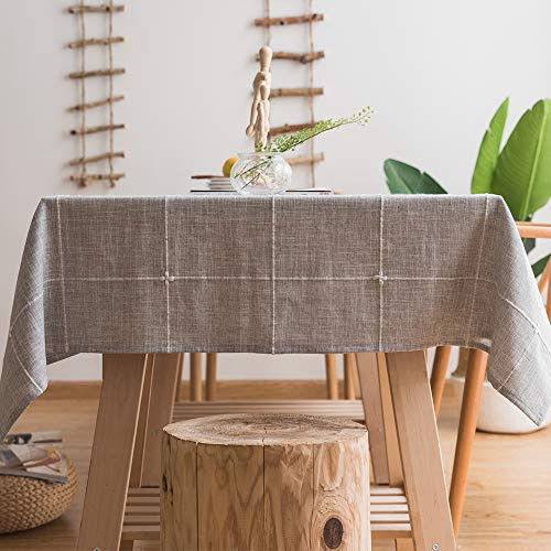 Plenmor Leinen Tischdecke Baumwolle Grau 135x135cm, Leinenoptik Tischdecken Abwaschbar Grau Table Cloth Boho Tischdecke Quadratisch für Küchentisch, Outdoor Weihnachten