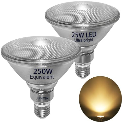 Hohe Helligkeit 25W PAR38 LED warmweiß,Wasserdicht,Glas Reflektor E27 LED PAR38 Lampen(Ersetzt 200W-250W Halogenlampe),Innen- und Außenbereich,warmweiss,Nicht Dimmbarfür,Flimmerfrei Strahler,2er Pack