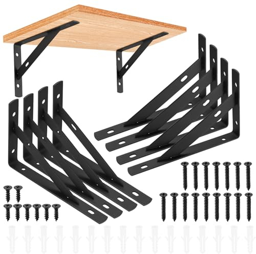 8 Stück Regalhalterungen, 90 Grad Regalträger, Metall Schwerlast Konsole Wandwinkel, Dreieckig Winkelträger Regalwinkel für Wandmontage, 150 x 95mm, Schwarz