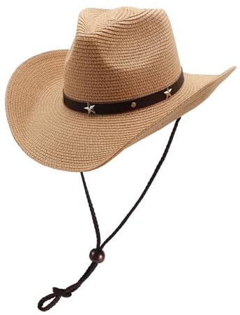 MivBuks Strohhut Herren Sommer Cowboy Hut für Herren Damen Sommerhut Westernhut UV Schutz onnenhut Panama Hut (DE/NL/SE/PL, Alphanumerisch, M, A-Khaki)