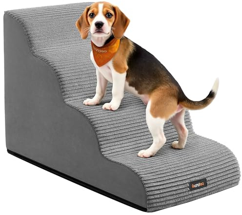 Feandrea Hundetreppe, 4 Stufen, für kleine Hunde, rutschfest | Haustiertreppe, wasserdichte Katzentreppe, abnehmbarer waschbarer Bezug, Taubengrau, BADDI Kollektion PPS004G01