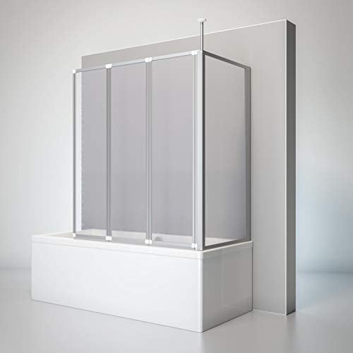 Schulte Duschwand für Badewanne mit Seitenwand, 129 x 140 x 70 cm, 3-teilig faltbar, Kunstglas Tropfen-Dekor, alunatur, Duschabtrennung, D160370 01 01 Well