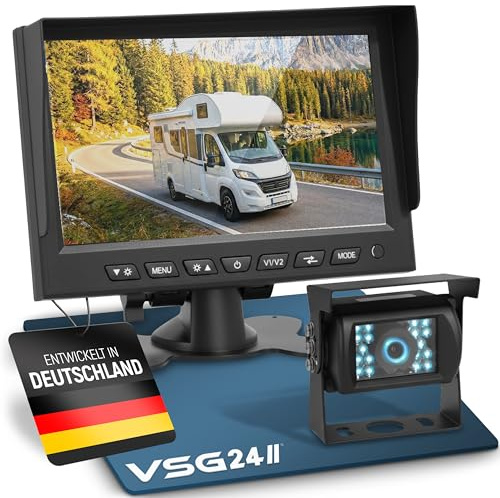 VSG24 Rückfahrkamera 7 Camper-Set inkl. Kamera, Monitor, Kabel - Wasserdicht Nachtsicht 12V-24V Einfache Montage/Robustes Rückfahrsystem für Auto Wohnwagen LKW Anhänger Wohnmobile Einparkhilfe