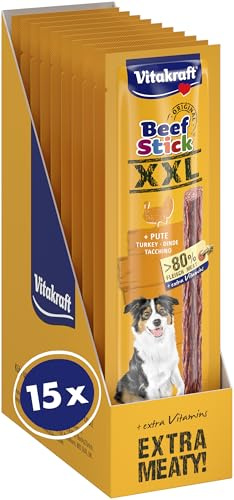 Vitakraft Beef Stick XXL, Hundeleckerli, Fleischstick Pute, Hunde Trainingsleckerli, ohne Zusatz von Zucker (15x 30g)