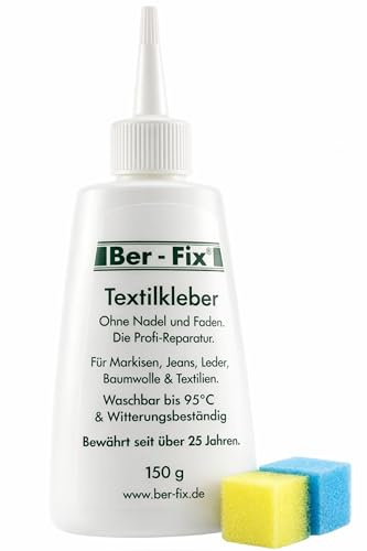 Ber-Fix Textilkleber 150g für Stoff Leder Filz | Textilkleber für flexible Reparaturen an Stoff, Leder, Filz, Canvas und Gewebe im Haushalt und Hobbybereich.