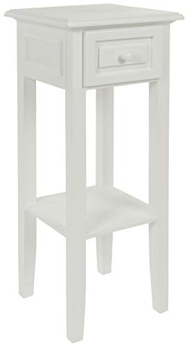 Elbmöbel Telefontisch Weiß Antik aus Holz - Landhausstil Beistelltisch | Schmaler Konsolentisch mit Schublade für Flur & Wohnzimmer im Shabby Chic Look, Maße H67 x B25 x T25 cm, fertig montiert