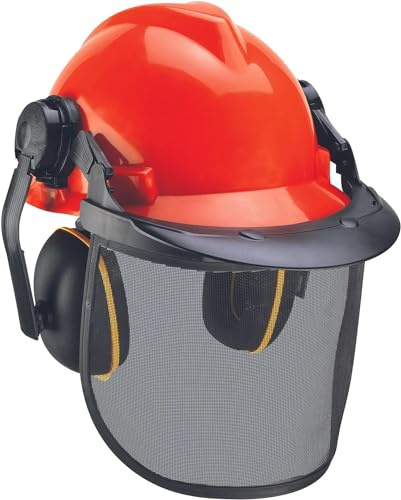 Original Einhell Forstschutzhelm (optimaler Schutz für die Arbeit mit Kettensägen, Gehörschutz, Gesichtsschutz, für 52-66 cm Kopfumfang)