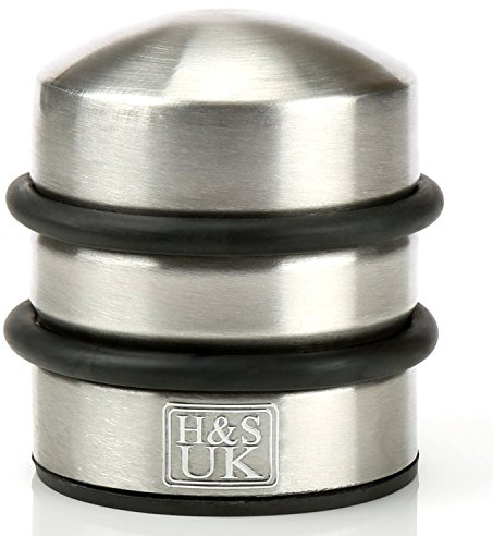 H&S Edelstahl Türstopper - Beweglicher Door Stopper 1kg Schwer für den Boden - Design Tür Stopper oder Halter - Rund, Klein & Modern mit Gummischutz in Grau - Türstopper Boden Schwer - Durchmesser 6cm
