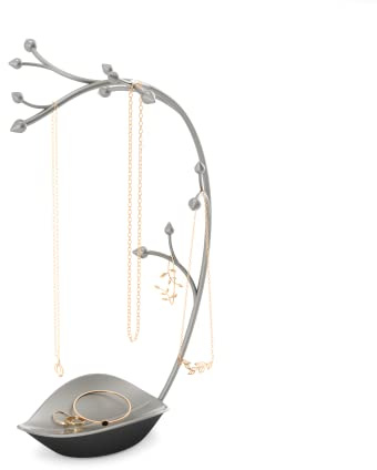 Umbra Orchid Schmuck-Organizer und Halskettenhalter mit integrierter Schale für Ringe, Ohrringe und Armbänder, Stahlgrau
