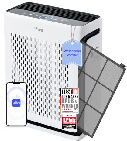 Levoit Vital 100S HEPA Luftreiniger für Allergiker, CADR 243 m³/h, HEPA- und Aktivkohlefilter, leise, PM2.5 Sensor, App und Alexa, gegen Staub, Pollen, Rauch und Gerüche, bis zu 52㎡, Mondweiß