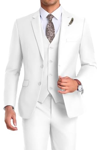 High-End Suits 3-teiliges Herren-Anzug-Set, schmale Passform, für Trauzeugen/Abschlussball, Anzug für Herren, Zwei Knöpfe, Business-Anzug, Jacke, Weste, Hose und Krawatte, Weiss/opulenter Garten, XS