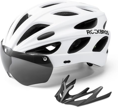 ROCKBROS Fahrradhelm Rennrad Helm Radhelm mit Abnehmbaren Visier Cityhelm Leichter Stadthelm für Damen und Herren MTB 58-65CM Weiß