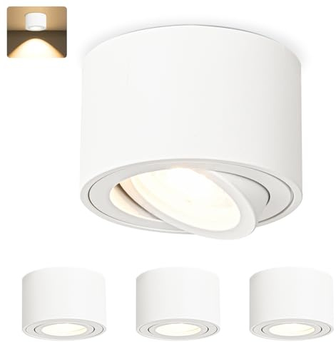 GeyouLux 4x LED Aufbauspot Weiß - Extra Flach & 38° Schwenkbar Deckenspots - Ø80x50mm - Aufputz Spots Decke inkl. 5W 3000K LED Modul 230V, Deckenstrahler Aufbaustrahler