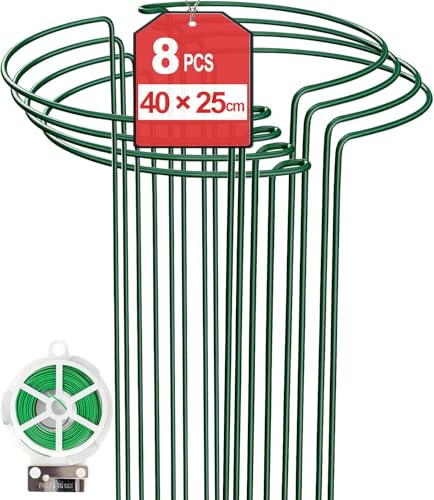 8 Stück Pflanzenstützen Rund (25 x 40cm), Staudenhalter Metall Garten Stützring, Pflanzenhalter Ringkäfig für Pflanzen, Blume, Monstera, Hortensien, Rosen, Tomaten