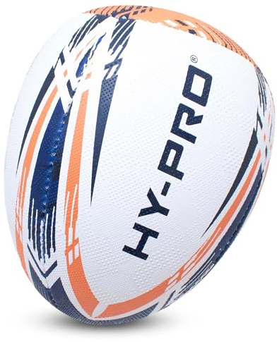 Hy-Pro Rebound-Rugbyball, Größe 5, synthetischer Gummi, Doppelkorn-Griff, handgenäht, strapazierfähige Latexblase – ideal für Pass- und Handling-Fähigkeitstraining