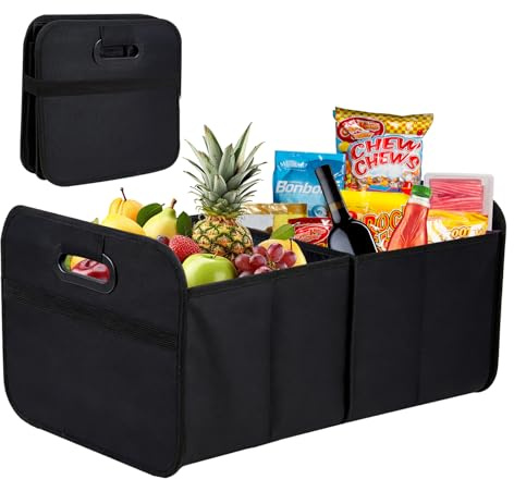 Kofferraumtasche Faltbar, Kofferraum Organizer Auto Faltbox Autotasche | 2 Fächern mit Klett & Tragegriffen, Rutschfest, Verstärkt, Stabil, Wasserdicht, für Einkauf, Werkzeug, Camping