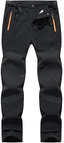 BenBoy Herren Wanderhose Wasserdicht Skihose Softshellhose Winddicht Outdoorhose Winter Warm Gefüttert Trekkinghose Snowboardhose KZ3028M-Black-L