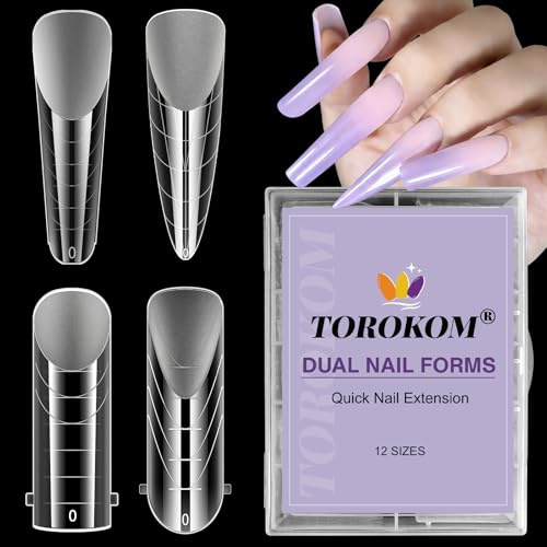 TOROKOM Dual Nail Forms Kit für Poly Extension Gel, 4 Erscheinungsbilder Struktur Poly Nagel Gel Stiletto Quadrat Formen für Builder Extension Maniküre Design Salon&DIY, 96 PCS