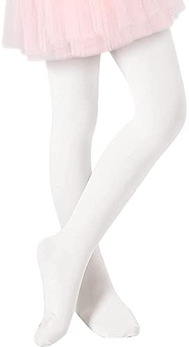 Durio Ballettstrumpfhose Mädchen Strumpfhose Baby Elastisch Tanzstrumpfhose Anti-Rutsch Weiß für Kommunion & Festliche Anlässe 6-9 Jahre (Tag Size L)