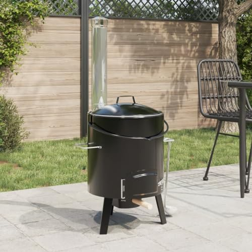 Home & Garden Artikel-Gulaschkanone mit Schornstein und Deckel schwarz emaillierter Stahl