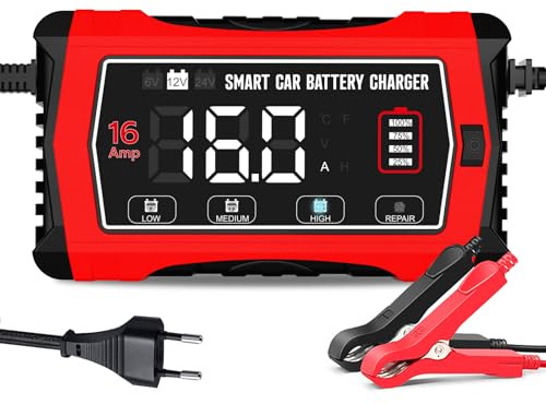16A 6V/12V/24V Autobatterieladegerät-Haisito Intelligentes Ladegerät mit LCD-Display, Batteriepfleger,Erhaltungsladung&Entsulfatierung für AGM,LiFePO4,Blei-Säure(Motorrad, Wohnmobil, Caravan)