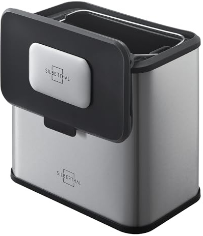 SILBERTHAL Biomülleimer Küche klein - 4L - Edelstahl - Mit Deckel & Aktivkohlefilter