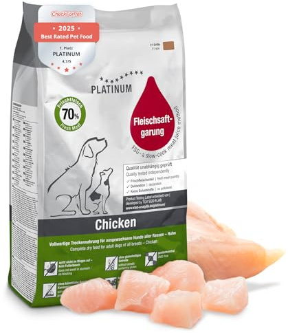 PLATINUM - Hundenahrung Adult Chicken aus Fleischsaftgarung - 5kg Hundefutter trocken nährstoffreich wie Barf - besonders schmackhaftes Hundetrockenfutter für kleine und große Hunde - in DE geprüft