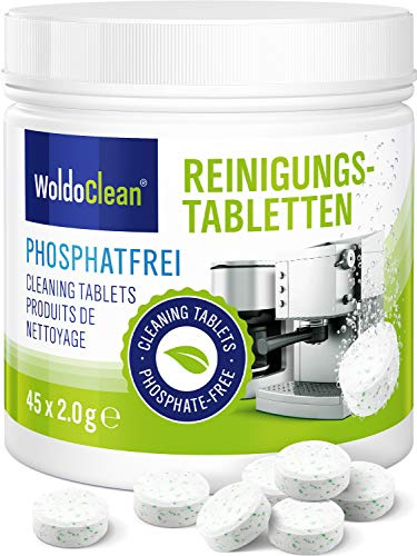 WoldoClean 45x Reinigungstabletten Phosphatfrei für Kaffeevollautomaten - Kaffeefettlöser & Entfetter für Brühgruppe