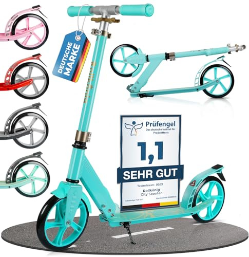 Rollkönig ® Roller Kinder 6 Jahre+ I Faltbarer Scooter Kinder mit großen Rädern I Cityroller Kinder I Auch für Erwachsene mit bis zu 100 kg geeignet