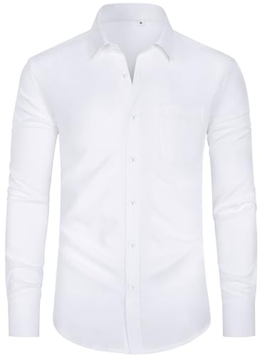 J.VER Hemd Herren Langarm Bügelfrei Business Hemd Regular Fit Anzug Freizeithemden Elastiscer Modische Herren Hemden,Weiß,M