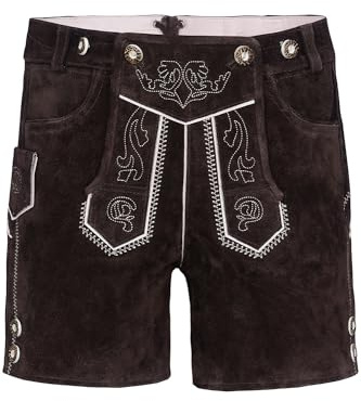Bayerische Kinder Trachten-Leder Hose kneebound oder Hose kurz für Kinder, Mädchen und Jungen, farbe -Braun,164
