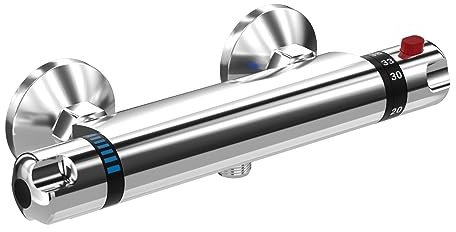 LADOKEE Duscharmatur mit Thermostat, Badewannenarmatur Thermostat, Wannenarmatur Duschthermostat Messing, Chrom Mischbatterie Dusche mit 38 °C Sicherheitstaste für Badzimmer