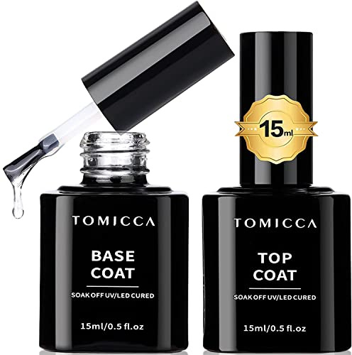 TOMICCA Base Coat Top Coat UV Nagellack Set 15ml | Soak-Off UV/LED Nagellack Set, Für Gelnägel Art Maniküre Set, Gel Nail Polish für Nagelstudio DIY Home