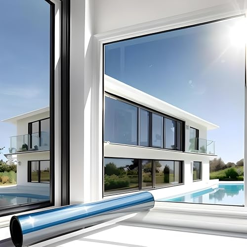 MARAPON Spiegelfolie Fenster Sichtschutz Silber 0,75x2 m Fensterfolie Blickdicht von aussen tagsüber Sonnenschutzfolie Fenster innen UV Schutz statisch haftend Hitzeschutz Wärmeschutz Innenanbringung