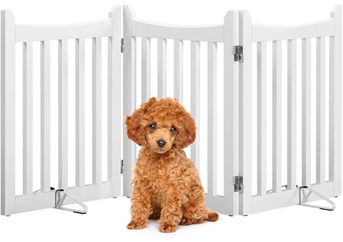 Yaheetech Absperrgitter Hund Schutzgitter, HxB: 60,5 x 151,5 cm, 3 Paneelen | Treppengitter mit 2 Stützfüßen, faltbares Hundegitter, freistehendes Absperrgitter für Küche, Kamin, Ofen, Treppe, Weiß