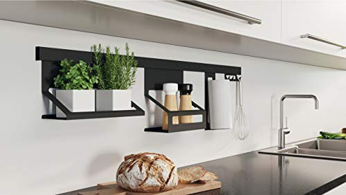 Gedotec Küchenreling-Set Relingleiste Küche Hänge-Leiste Wand-Montage | Aluminium - Stahl schwarz matt | Reling-Stange Länge 1200 mm | 1 Set - Küchenleiste Vintage inkl. Befestigungsmaterial