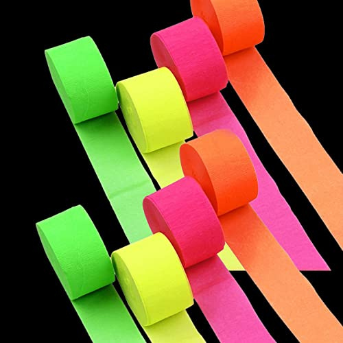 CENPEK 8 Rollen Krepppapier fluoreszierend 4,5 x 25 m Krepppapier Deko Hängende Deko für verschiedene Geburtstagsfeiern, Hochzeiten, Festivals, Partys, 4 Farben