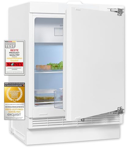 Exquisit UKS130-4-FE-010E Unterbaukühlschrank mit Gefrierfach - 121 L | Einbaukühlschrank mit 4-Sterne Gefrierteil, LED-Beleuchtung, Schnell-Kühlfunktion und Alarm bei offener Tür - 82,3x59,5x54,5