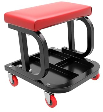 Wiltec Werkstatthocker mit Ablagefläche 37,5x36x38,5cm mit Rollen Werkstattwagen Werkzeugwagen Werkstatt-Rollsitz Werkstattsitz fahrbar