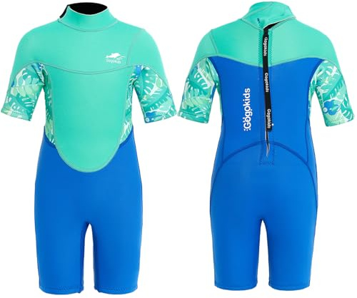 Gogokids Shorty Neoprenanzug Kinder, 2,5mm Neoprenanzüge Rückenreißverschluss Kleinkinder Kurze Nassanzüge Komfort & Wärme, UV Neopren für Schwimmen, Schnorcheln und Surfen, Alter 2-8 Jung Mädchen