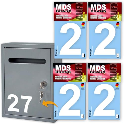 MDS Brand 10cm Design 4x Zahlen Aufkleber | Selbstklebende Klebezahlen für Briefkasten, Mülltonne, Hausnummer Aufkleber Weiss (2)